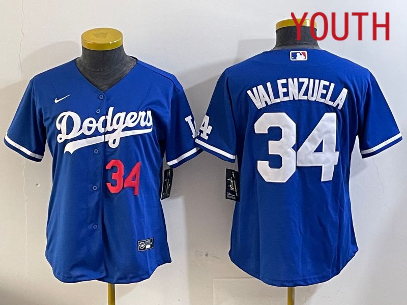 Youth  Los Angeles Dodgers #34 Valenzuela 2024 blue jersey 2024112012->youth mlb jersey->Youth Jersey